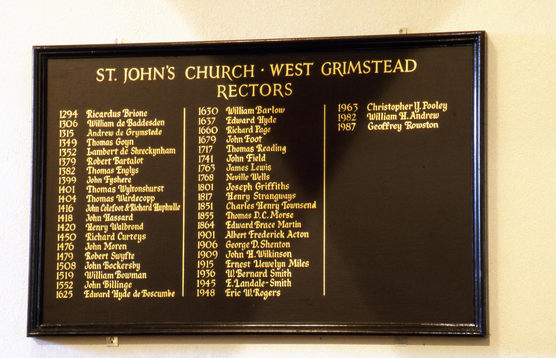 Record of Rectors Record of Rectors