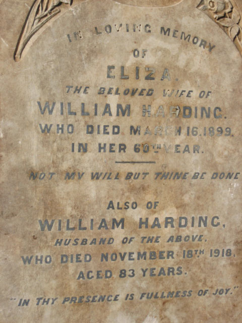 Memorial headstone of Eliza and William Harding